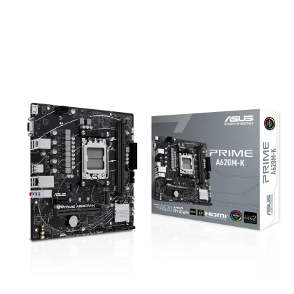 ASUS PRIME A620M-K, AMD, Socket AM5, AMD Ryzen 5 7th Gen, AMD Ryzen 7 7th Gen, AMD Ryzen 9 7th Gen, Socket AM5, DDR5-SDRAM, 96 GB