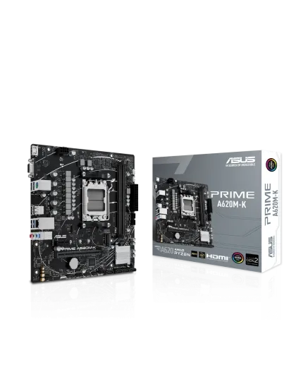 ASUS PRIME A620M-K, AMD, Socket AM5, AMD Ryzen 5 7th Gen, AMD Ryzen 7 7th Gen, AMD Ryzen 9 7th Gen, Socket AM5, DDR5-SDRAM, 96 GB