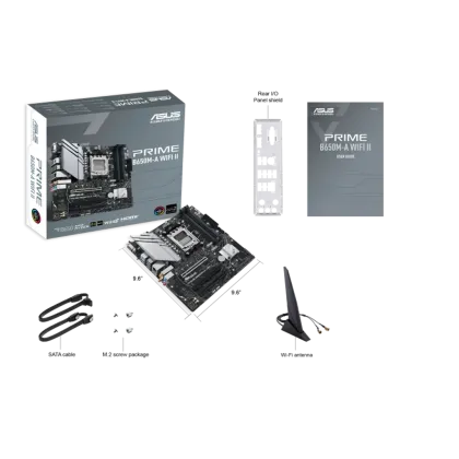 ASUS PRIME B650M-A WIFI II, AMD, Socket AM5, AMD Ryzen™ 7, DDR5-SDRAM, 128 GB, DIMM