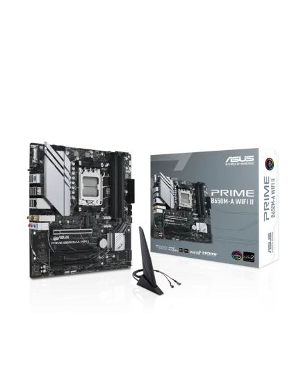 ASUS PRIME B650M-A WIFI II, AMD, Socket AM5, AMD Ryzen™ 7, DDR5-SDRAM, 128 GB, DIMM