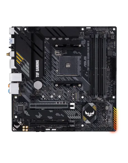 ASUS TUF GAMING B550M-PLUS WIFI II, AMD, Socket AM4, AMD Ryzen™ 3, AMD Ryzen™ 5, AMD Ryzen™ 7, 3rd Generation AMD Ryzen™ 9, AMD Ryzen 9 5th Gen, Socket AM4, DDR4-SDRAM, 128 GB
