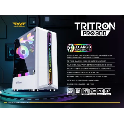 Armaggeddon Tritron Pro 300 ATX Gaming Case with 3x ARGB Fans - White
