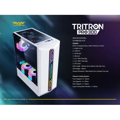 Armaggeddon Tritron Pro 300 ATX Gaming Case with 3x ARGB Fans - White
