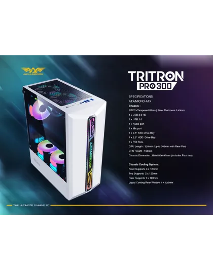 Armaggeddon Tritron Pro 300 ATX Gaming Case with 3x ARGB Fans - White