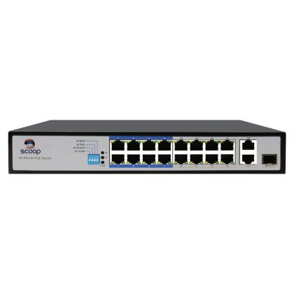 Scoop_16_Port_Fast_Ethernet_PoE_150W_2_Gigabit_1SFP_Switch