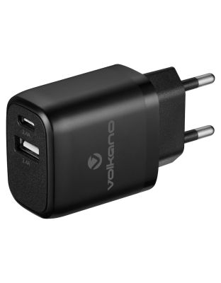 Volkano_Cupla_Series_5v_2.4a_12w_Dual_USB-A_USB-C_Wall_Charger_-_Black