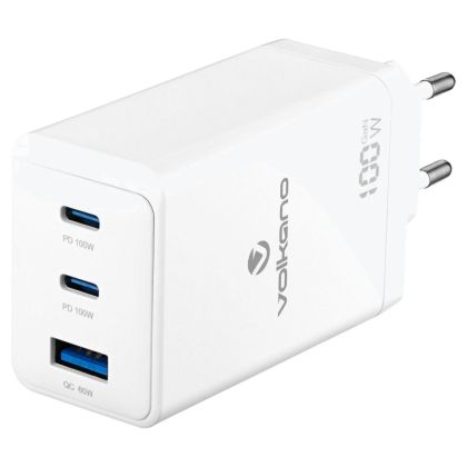 Volkano_WattPro_Series_Triple_Port_100W_GaN_Wall_Charger_-_White
